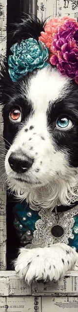 Free dog bookmarks featuring a spots on nose black and white dog